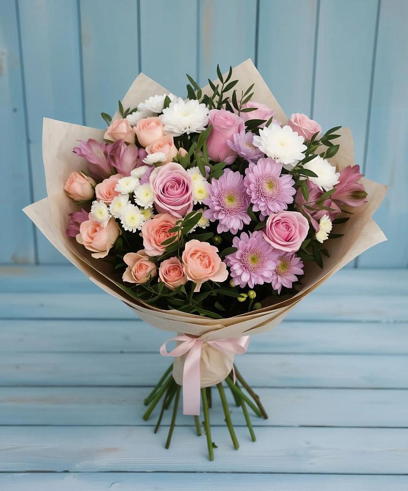 Букет цветов из: Хризантемы, Розы и Альстромерии в Магасе