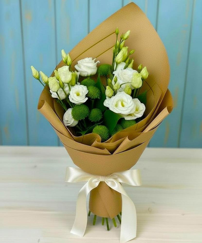 Букет цветов из: Хризантемы и Лизиантусы в Магасе