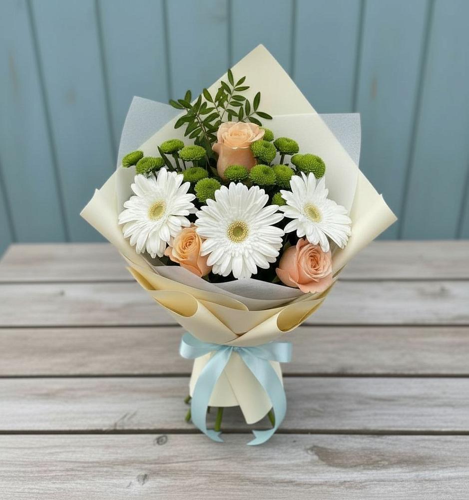 Букет цветов из: Герберы, Розы и Хризантемы в Магасе