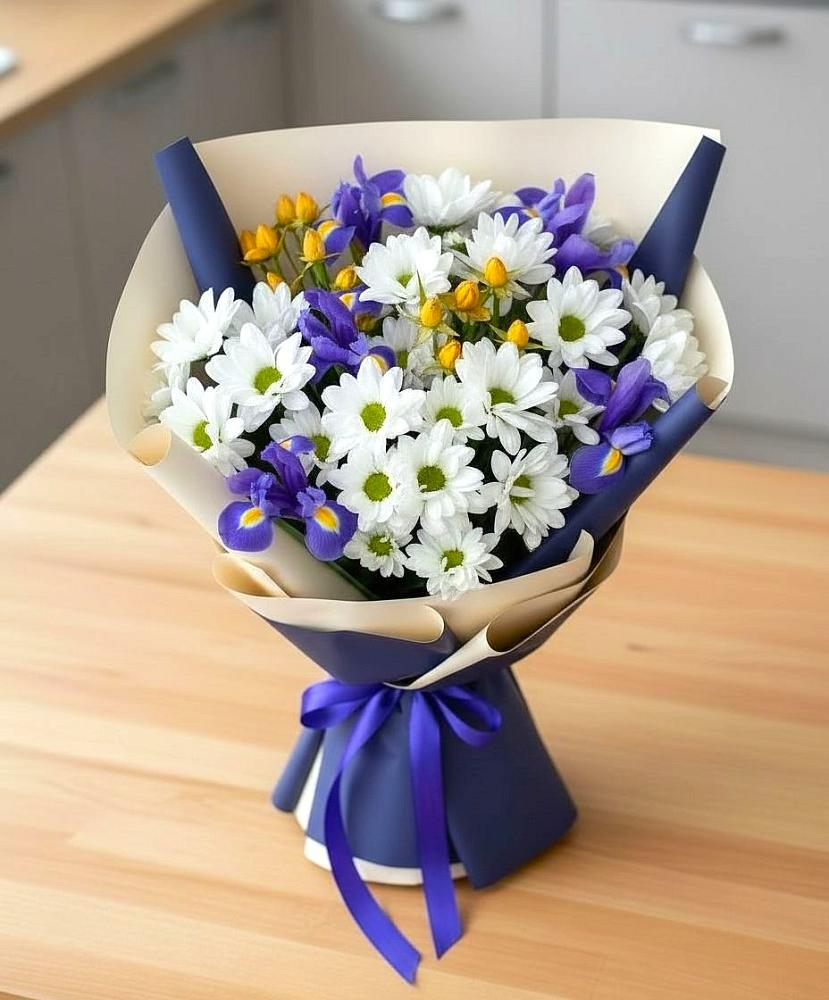 Букет цветов из: Розы, Ирисы и Хризантемы в Магасе